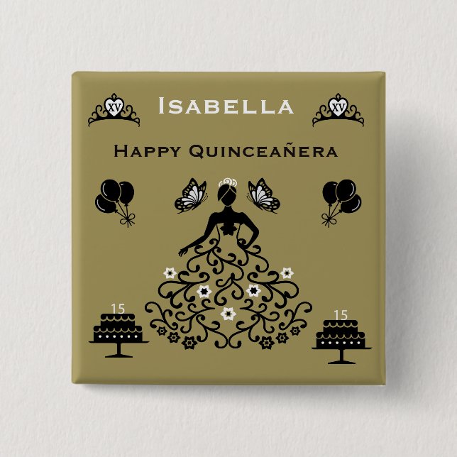 Quinceanera 15th Crown Party Button (Front)