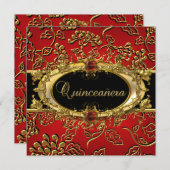 Quinceanera 15th Damask Red Gold Black Invitation (Front/Back)