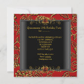 Quinceanera 15th Damask Red Gold Black Invitation (Back)