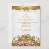 Quinceanera 15th Elegant Pink Gold Roses White Invitation (Back)