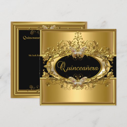 Quinceanera 15th Gold Black Girls Invitation