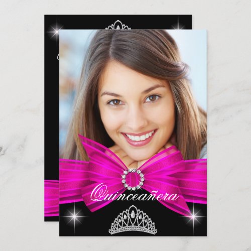 Quinceanera 15th Hot Pink Black Birthday Party 2 Invitation