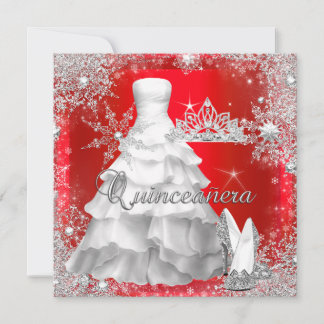 Quinceanera 15th Hot Red Silver Birthday Invitation