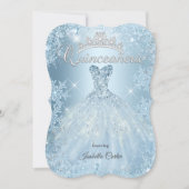 Quinceanera 15th Icy Blue Winter wonderland Dress Invitation (Front)