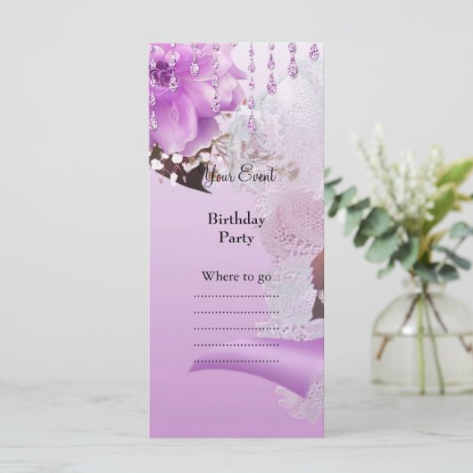 Quinceanera 15th Lilac Pink Floral White (Standing Front)