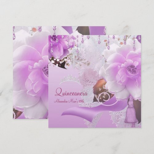 Quinceanera 15th Lilac Pink Floral White Invitations