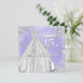 Quinceanera 15th Lilac Silver Snowflakes Party Invitation (Standing Front)