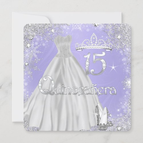 Quinceanera 15th Lilac Silver Snowflakes Party Invitation