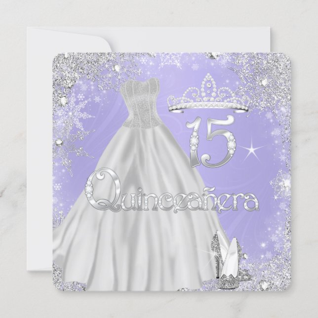 Quinceanera 15th Lilac Silver Snowflakes Party Invitation (Front)