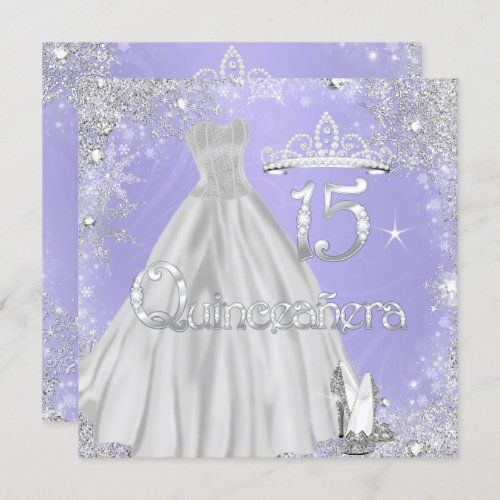 Quinceanera 15th Lilac Silver Snowflakes Party Invitation