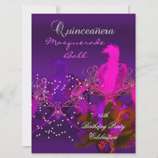 Quinceanera 15th Masquerade Purple Pink Masks Big Invitation