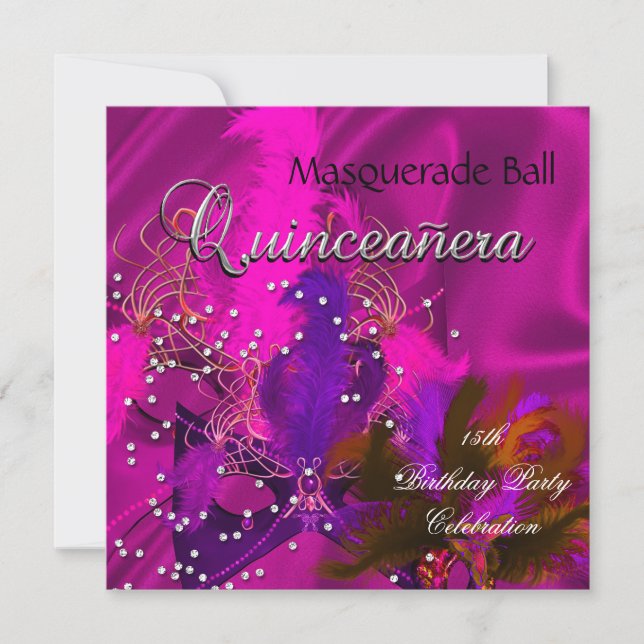 Quinceanera 15th Masquerade Purple Pink Masks Invitation (Front)