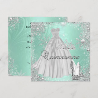 Quinceanera 15th Mint Silver Birthday Party Invitation
