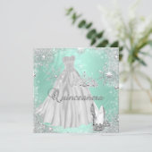 Quinceanera 15th Mint Silver Birthday Party Invitation (Standing Front)