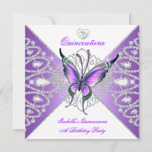 Quinceanera 15th Party Butterfly Purple Tiara 2 Invitation