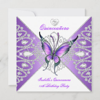 Quinceanera 15th Party Butterfly Purple Tiara 2 Invitation