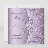 Quinceanera 15th Party Damask Lilac Jewel Image Invitation (Front)