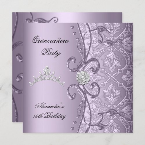 Quinceanera 15th Party Damask Lilac Jewel Image Invitation