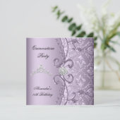 Quinceanera 15th Party Damask Lilac Jewel Image Invitation (Standing Front)