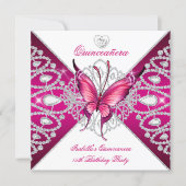 Quinceanera 15th Party Dark Pink Butterfly Tiara Invitation (Front)