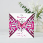 Quinceanera 15th Party Dark Pink Butterfly Tiara Invitation (Standing Front)