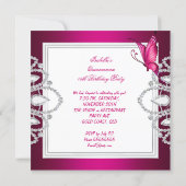 Quinceanera 15th Party Dark Pink Butterfly Tiara Invitation (Back)