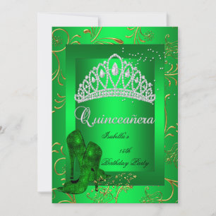 Quinceañera 15th Party Gold Green Glitter Look Invitation