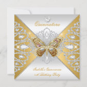 Quinceanera 15th Party Gold Silver Butterfly Tiara Invitation (Front)