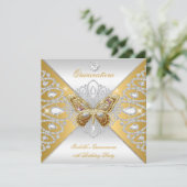 Quinceanera 15th Party Gold Silver Butterfly Tiara Invitation (Standing Front)