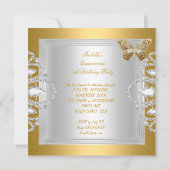 Quinceanera 15th Party Gold Silver Butterfly Tiara Invitation (Back)
