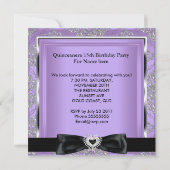 Quinceanera 15th Party Lilac Damask Silver Black Invitation (Back)