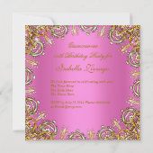 Quinceanera 15th Pink Masquerade Party Gold Invitation (Back)