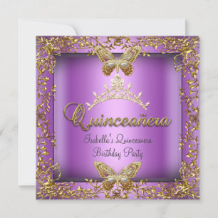 Quinceañera 15th Pink Purple Gold Butterfly Invitation