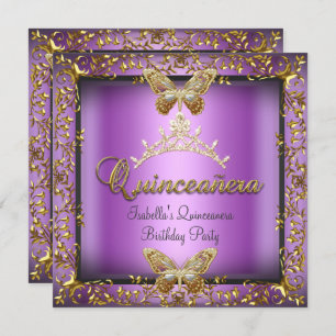 Quinceañera 15th Pink Purple Gold Butterfly Invitation