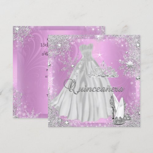Quinceanera 15th Pink Silver Birthday Party Invites
