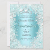 Quinceanera 15th Pretty Silver Teal blue Snowflake Invitation (Front)