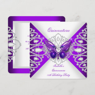 Quinceanera 15th Purple Butterfly Tiara Party 2 Invitation