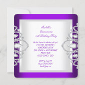 Quinceanera 15th Purple Butterfly Tiara Party 2 Invitation (Back)