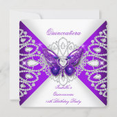 Quinceanera 15th Purple Butterfly Tiara Party 2 Invitation (Front)