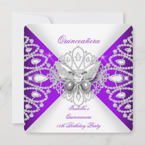 Quinceanera 15th Purple Butterfly Tiara Party Personalized Invitation
