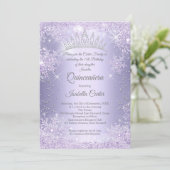 Quinceanera 15th Purple Lilac Snowflake Winter Invitation (Standing Front)