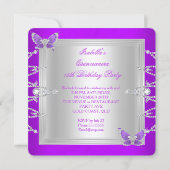 Quinceanera 15th Purple Silver Butterfly Tiara Invitation (Back)