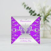 Quinceanera 15th Purple Silver Butterfly Tiara Invitation (Standing Front)