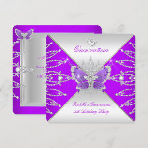 Quinceanera 15th Purple Silver Butterfly Tiara Invitation