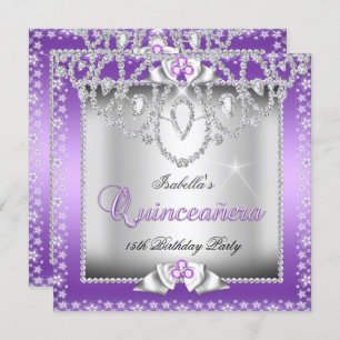 Quinceanera 15th Purple Silver Diamond Tiara Invitation