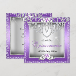 Quinceanera 15th Purple Silver Diamond Tiara Invitation