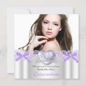 Quinceanera 15th Purple Silver Heart Lace Photo 2 Invitation (Front)
