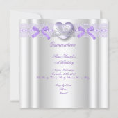 Quinceanera 15th Purple Silver Heart Lace Photo 2 Invitation (Back)