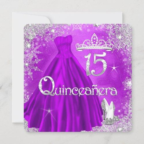 Quinceanera 15th Purple Silver Snowflakes Party 2 Invitation