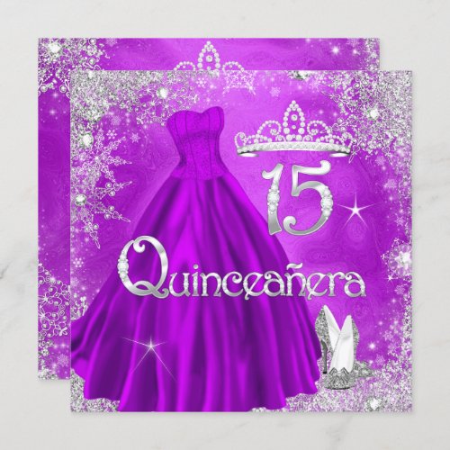 Quinceanera 15th Purple Silver Snowflakes Party 2 Invitation